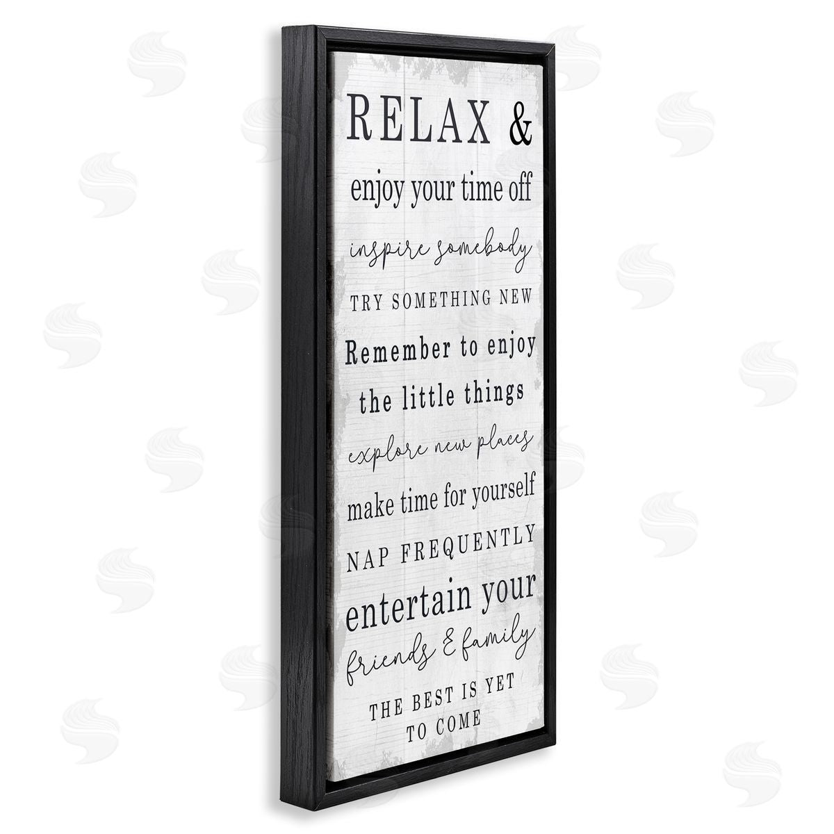 Stupell Studio Retirement Relaxation Sign White Distressed Pattern Black Floater Frame Canvas Art