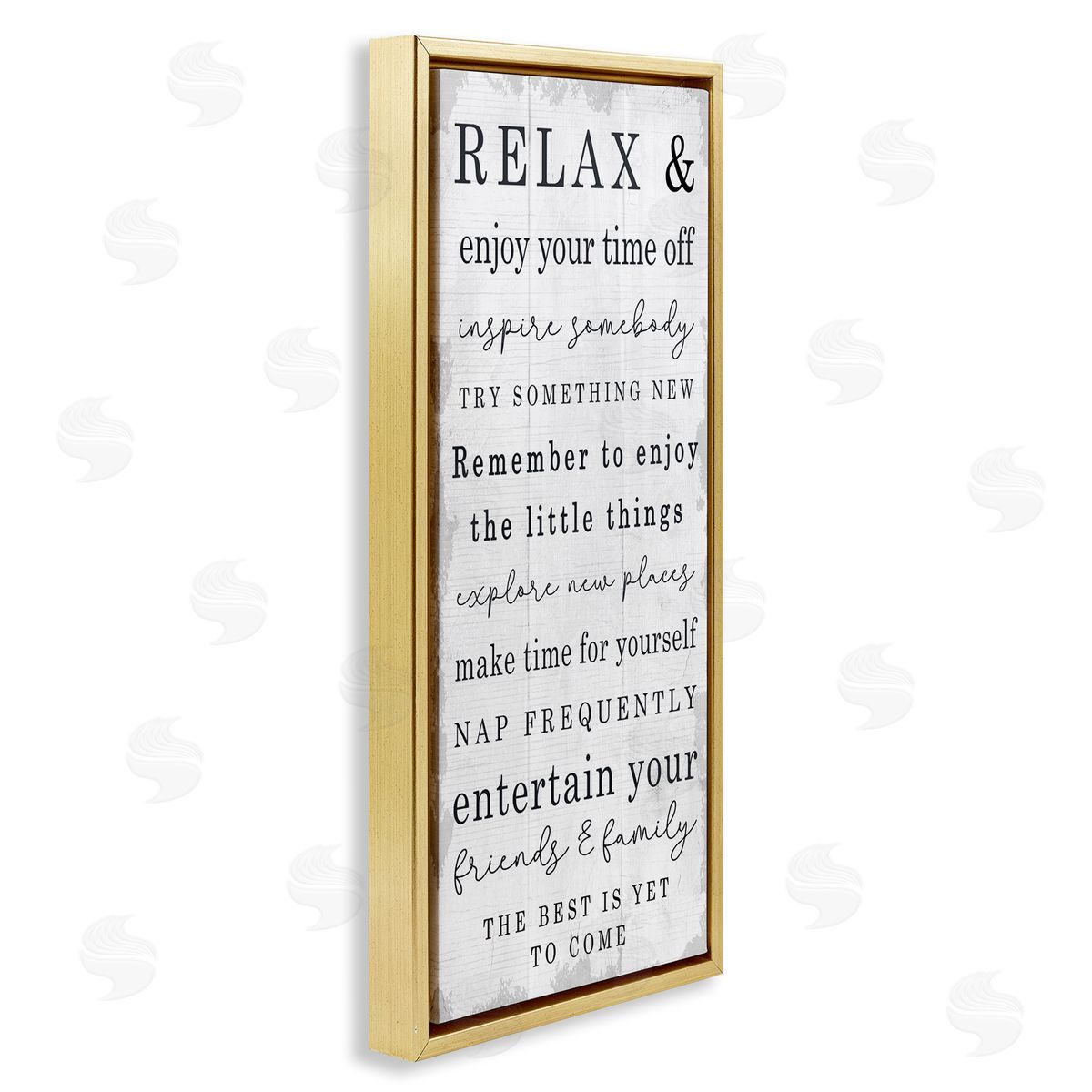 Stupell Studio Retirement Relaxation Sign White Distressed Pattern Gold Floater Frame Canvas Art