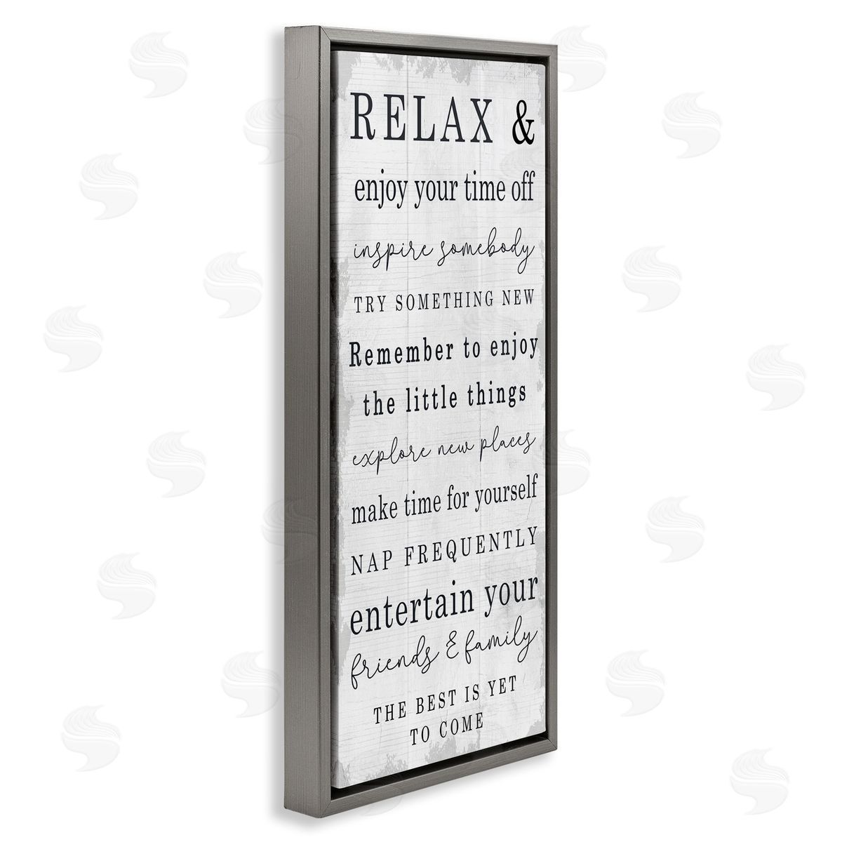 Stupell Studio Retirement Relaxation Sign White Distressed Pattern Gray Floater Frame Canvas Art