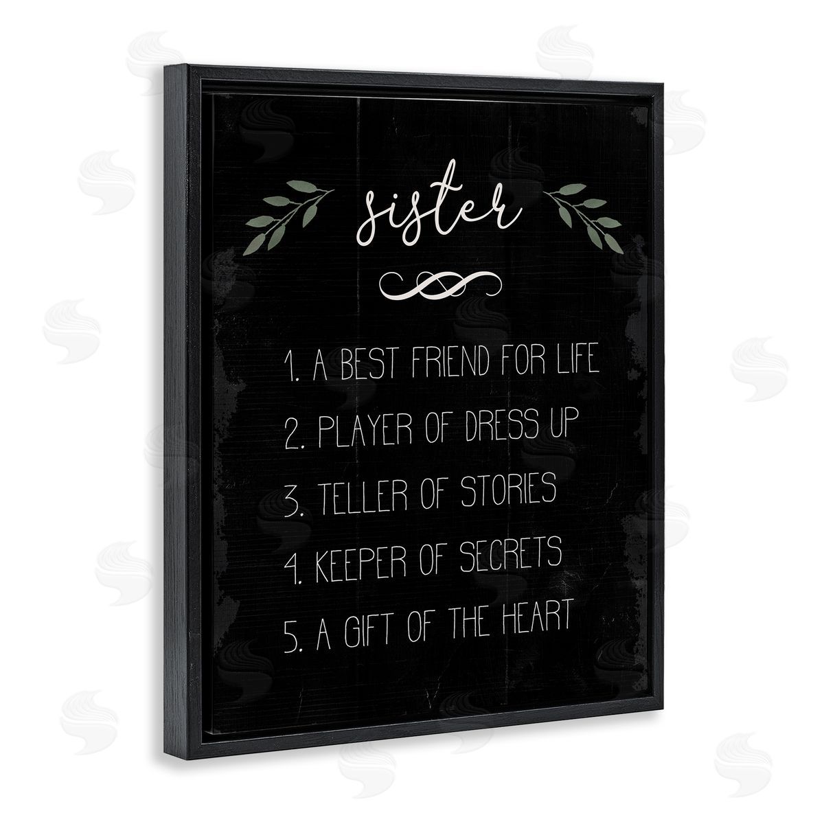 Stupell Studio Sister Facts Family Phrases Distressed Black Pattern Black Floater Frame Canvas Art