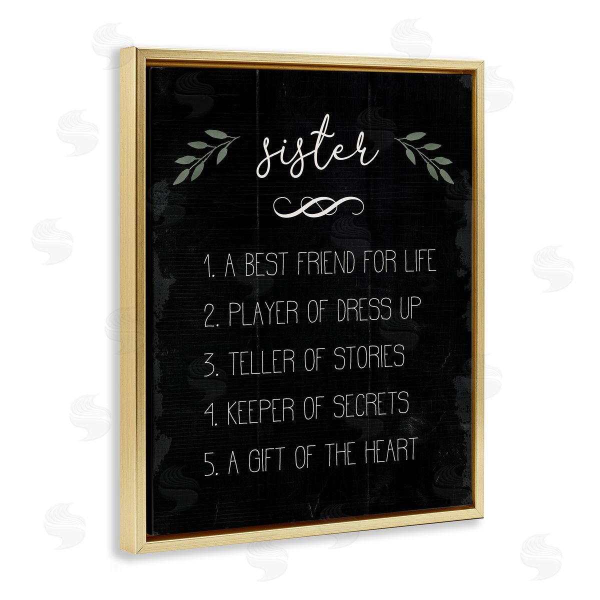 Stupell Studio Sister Facts Family Phrases Distressed Black Pattern Gold Floater Frame Canvas Art