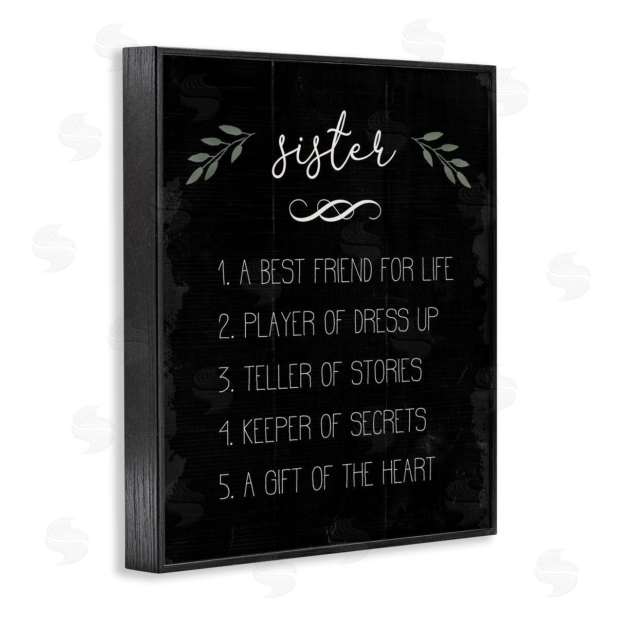 Stupell Studio Sister Facts Family Phrases Distressed Black Pattern Black Framed Giclee Wall Art