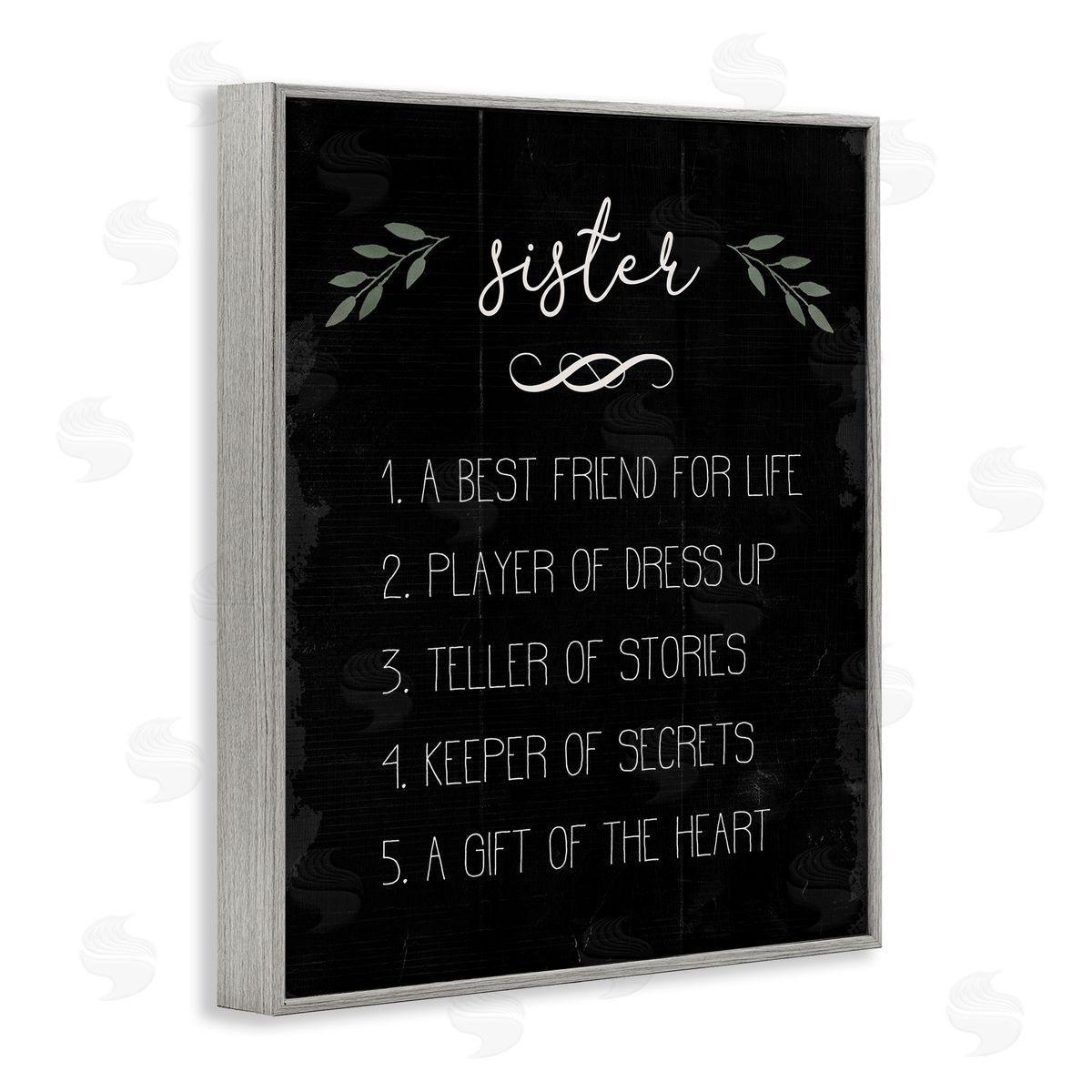 Stupell Studio Sister Facts Family Phrases Distressed Black Pattern Gray Framed Giclee Wall Art