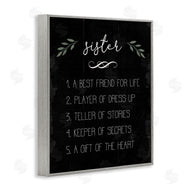 Stupell Studio | Sister Facts Family Phrases Distressed Black Pattern