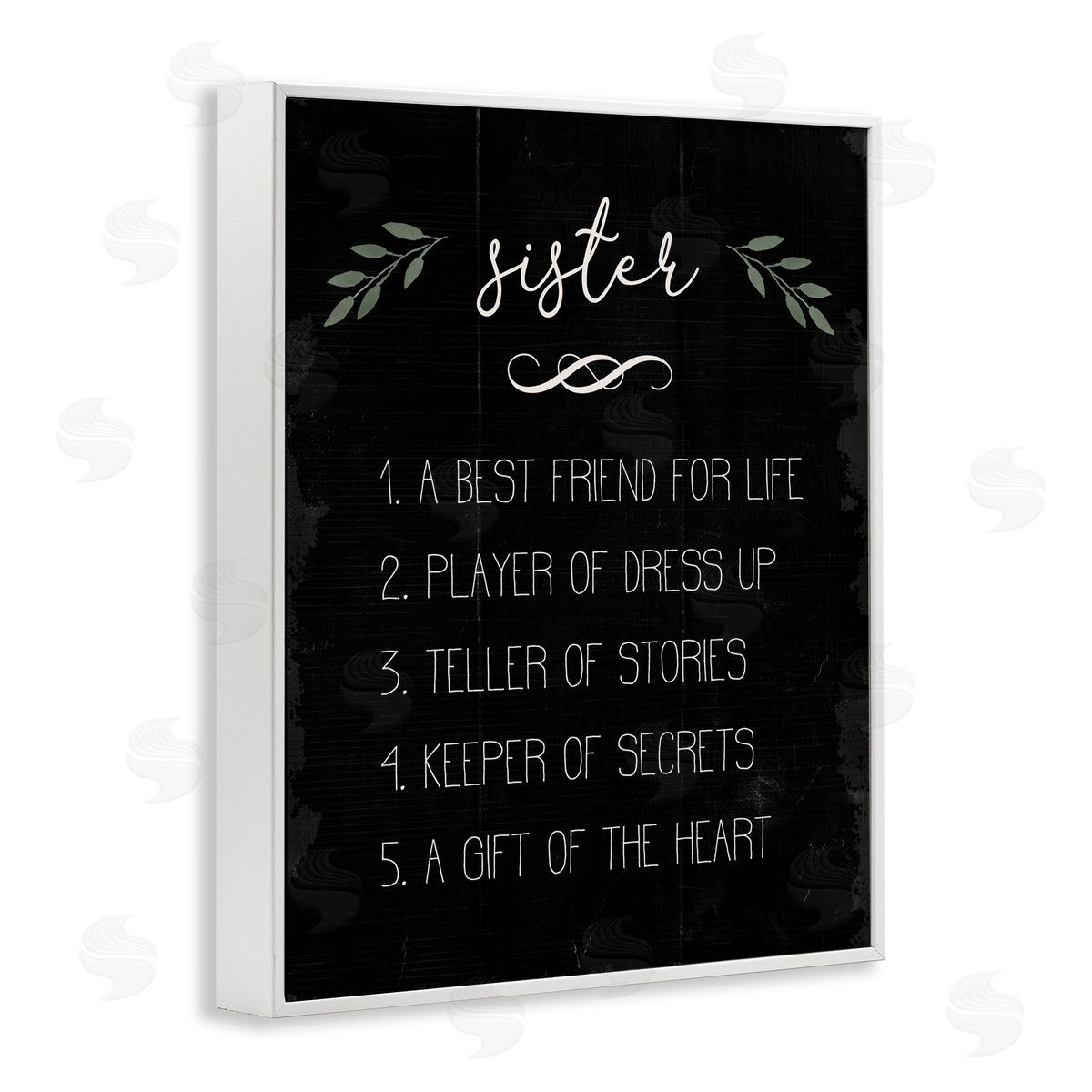 Stupell Studio Sister Facts Family Phrases Distressed Black Pattern White Framed Giclee Wall Art