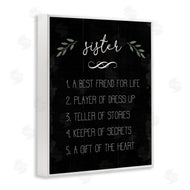 Stupell Studio | Sister Facts Family Phrases Distressed Black Pattern