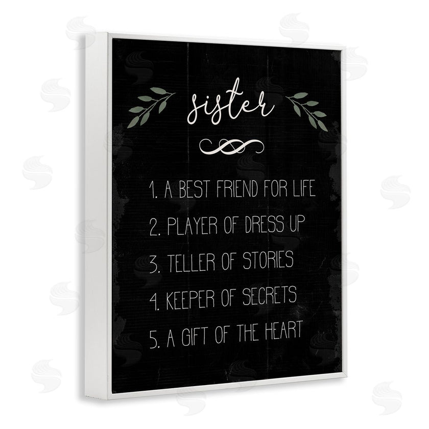 Stupell Studio | Sister Facts Family Phrases Distressed Black Pattern