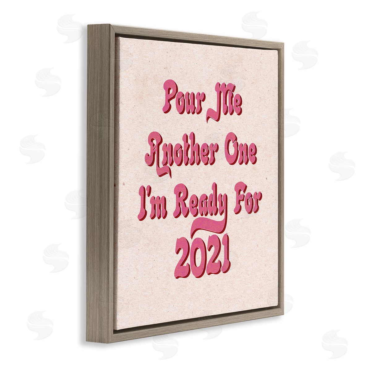 Stupell Studio Retro Pink Pour Me Another One 2021 Funny Phrase Brown Floater Frame Canvas Art
