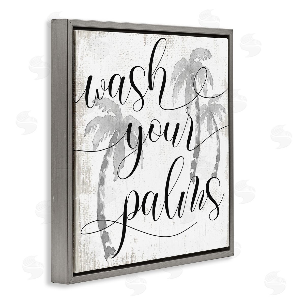Stupell Studio Wash Your Palms Phrase Distressed Tropical Pun Gray Floater Frame Canvas Art