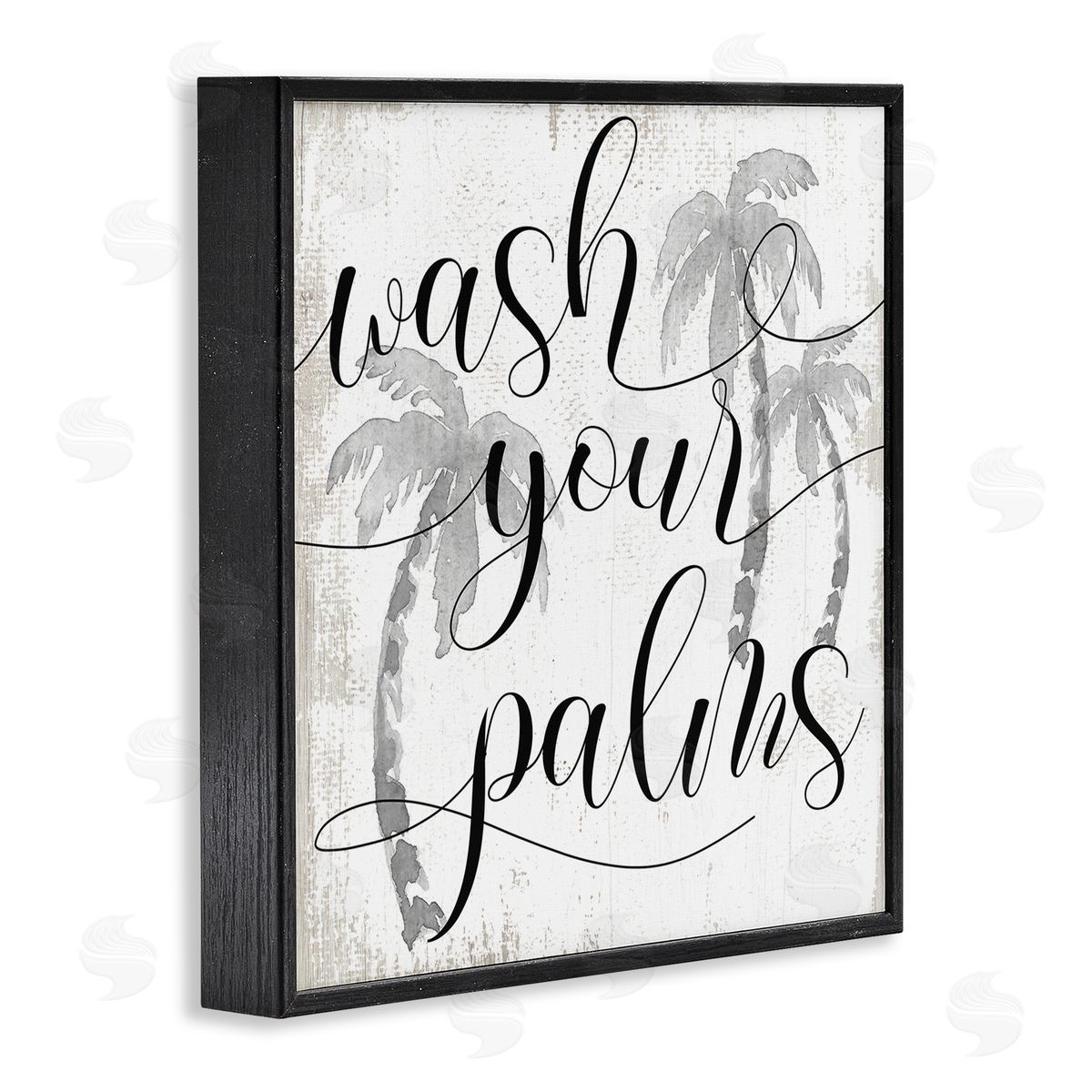 Stupell Studio Wash Your Palms Phrase Distressed Tropical Pun Black Framed Giclee Wall Art
