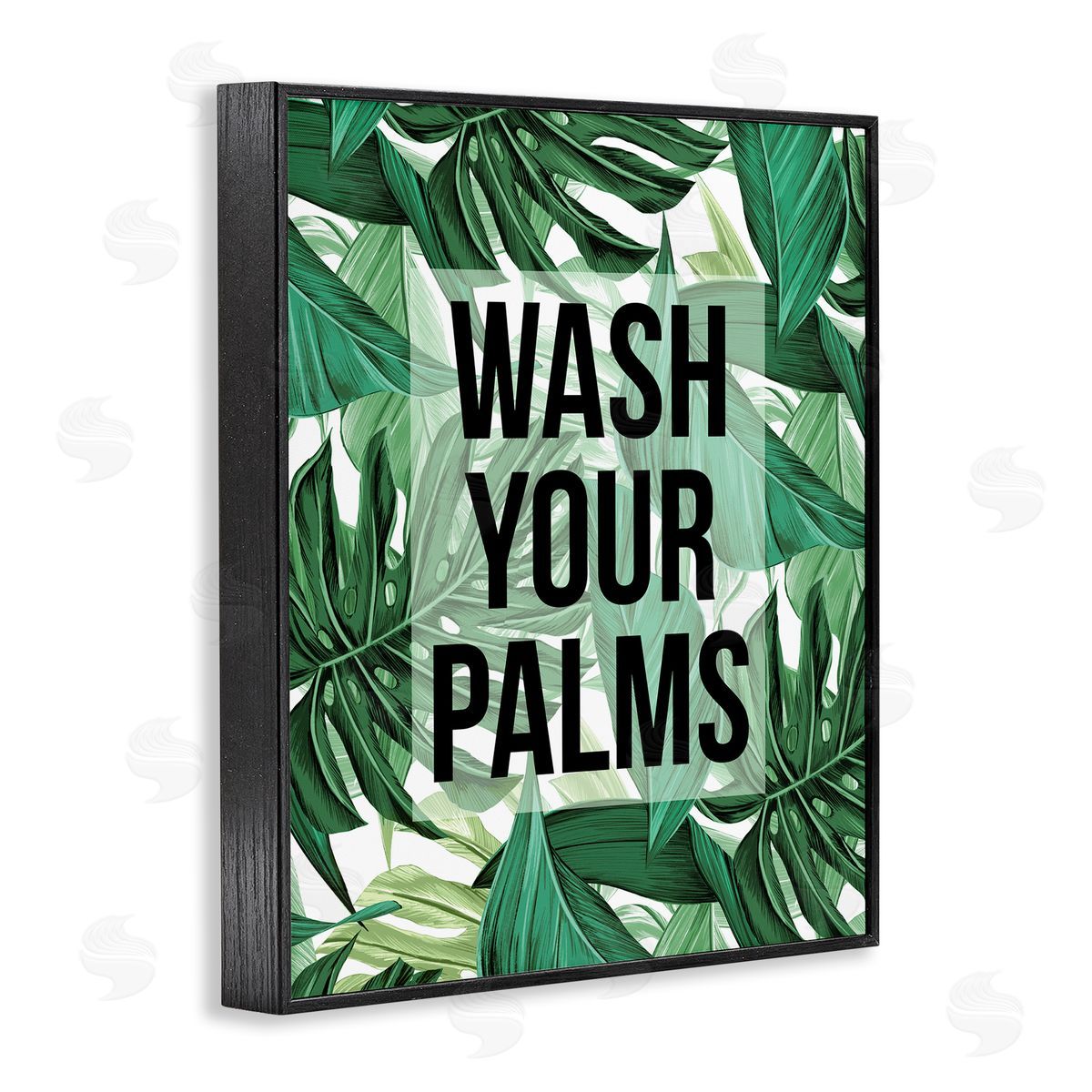 Stupell Studio Wash Your Palms Bathroom Phrase Green Plant Leaves Black Framed Giclee Wall Art