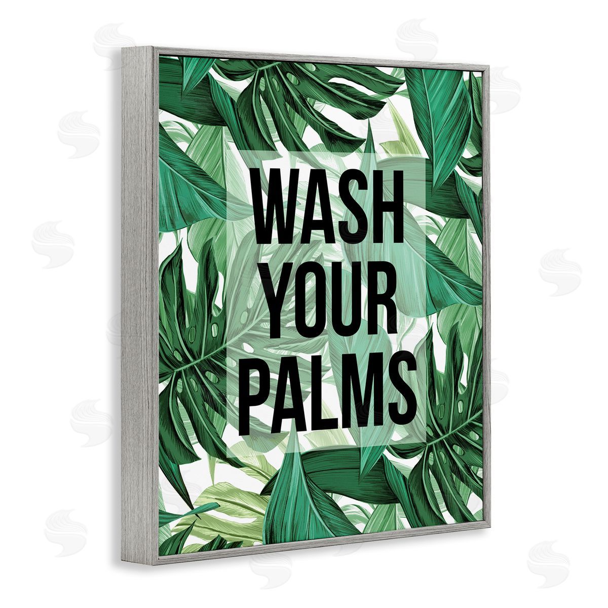 Stupell Studio Wash Your Palms Bathroom Phrase Green Plant Leaves Gray Framed Giclee Wall Art