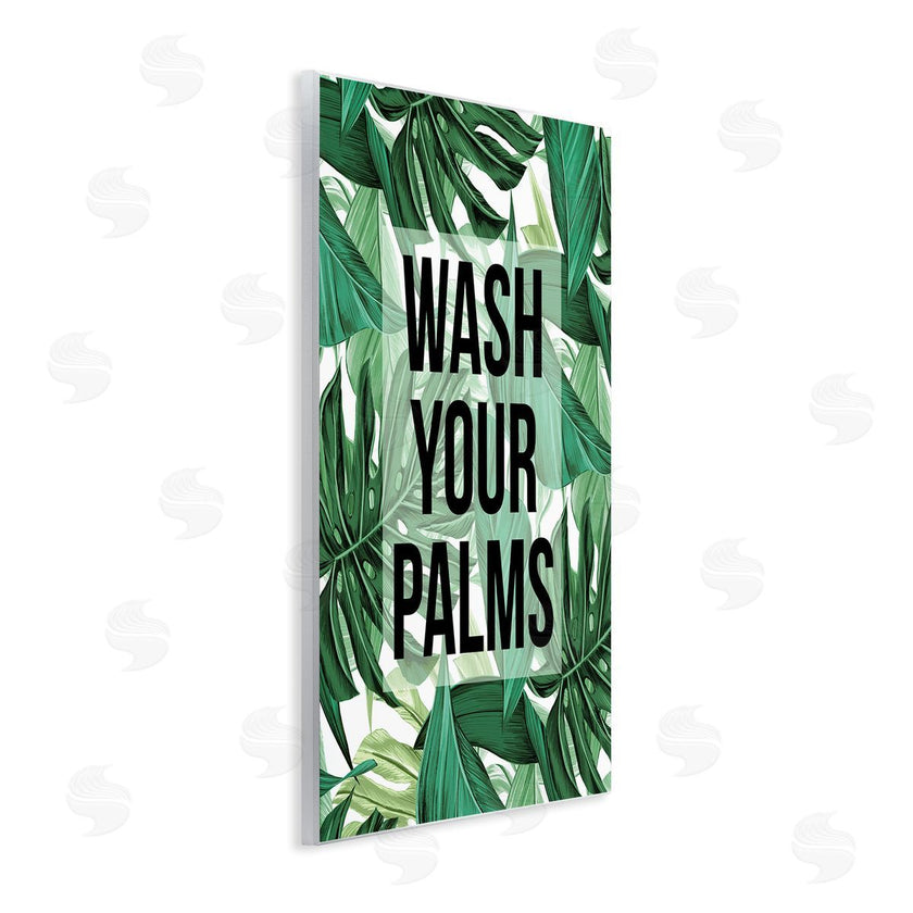 Stupell Studio | Wash Your Palms Bathroom Phrase Green Plant Leaves