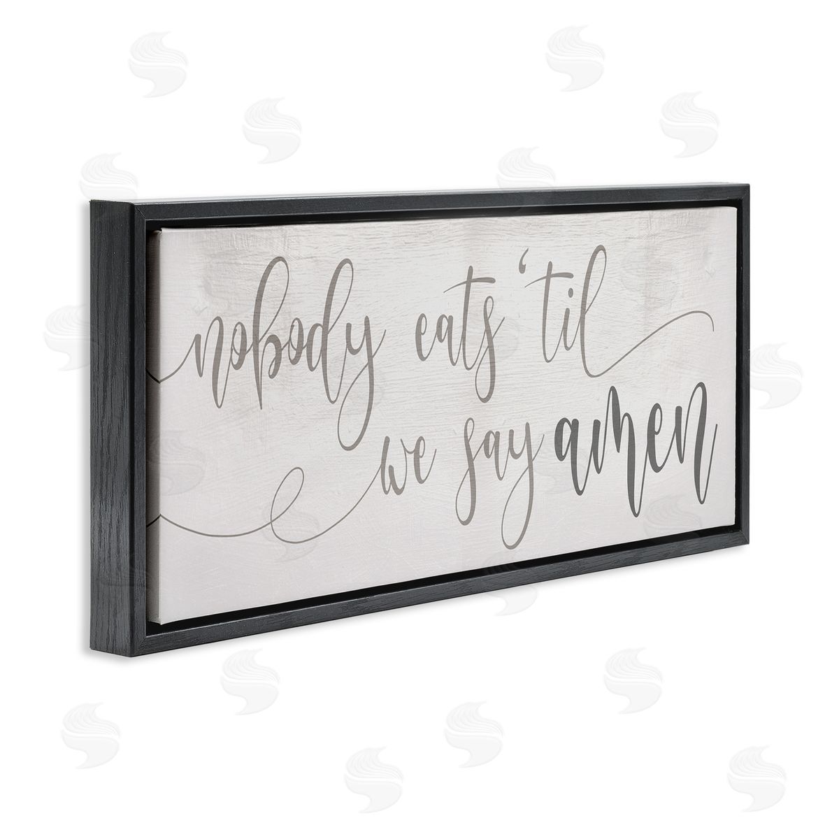 Stupell Studio Nobody Eats Until Amen Phrase Family Kitchen Black Floater Frame Canvas Art