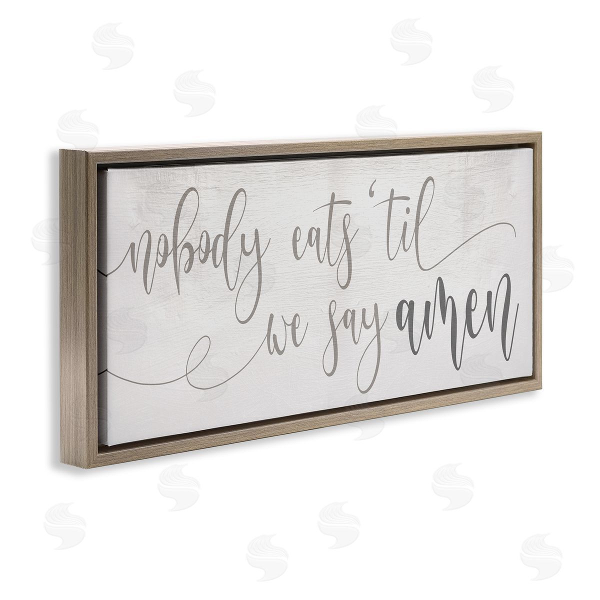 Stupell Studio Nobody Eats Until Amen Phrase Family Kitchen Brown Floater Frame Canvas Art