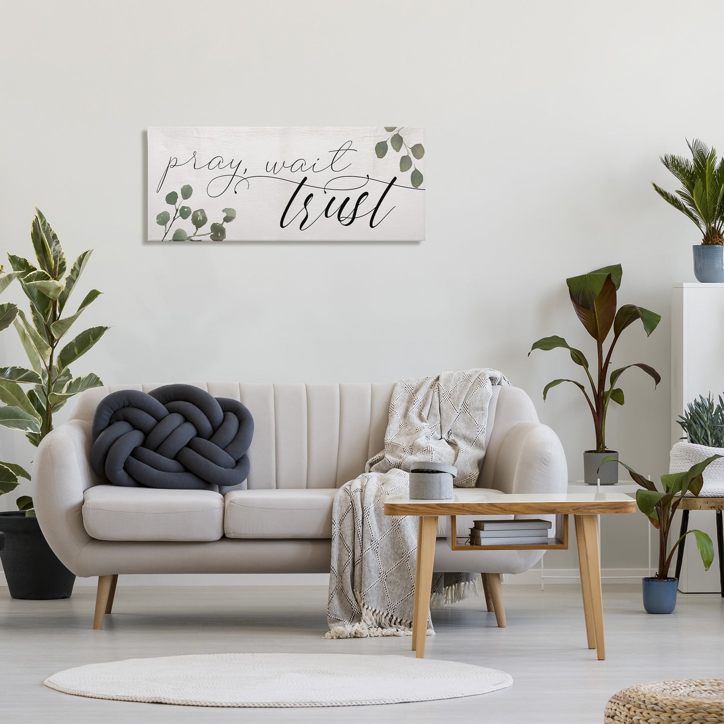Pray Wait Trust Phrase Canvas Wall Art in Room, Home Decor by Stupell Studio