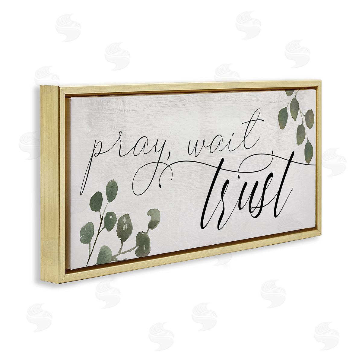 Pray Wait Trust Phrase Gold Floating Frame Canvas Wall Art, Home Decor by Stupell Studio