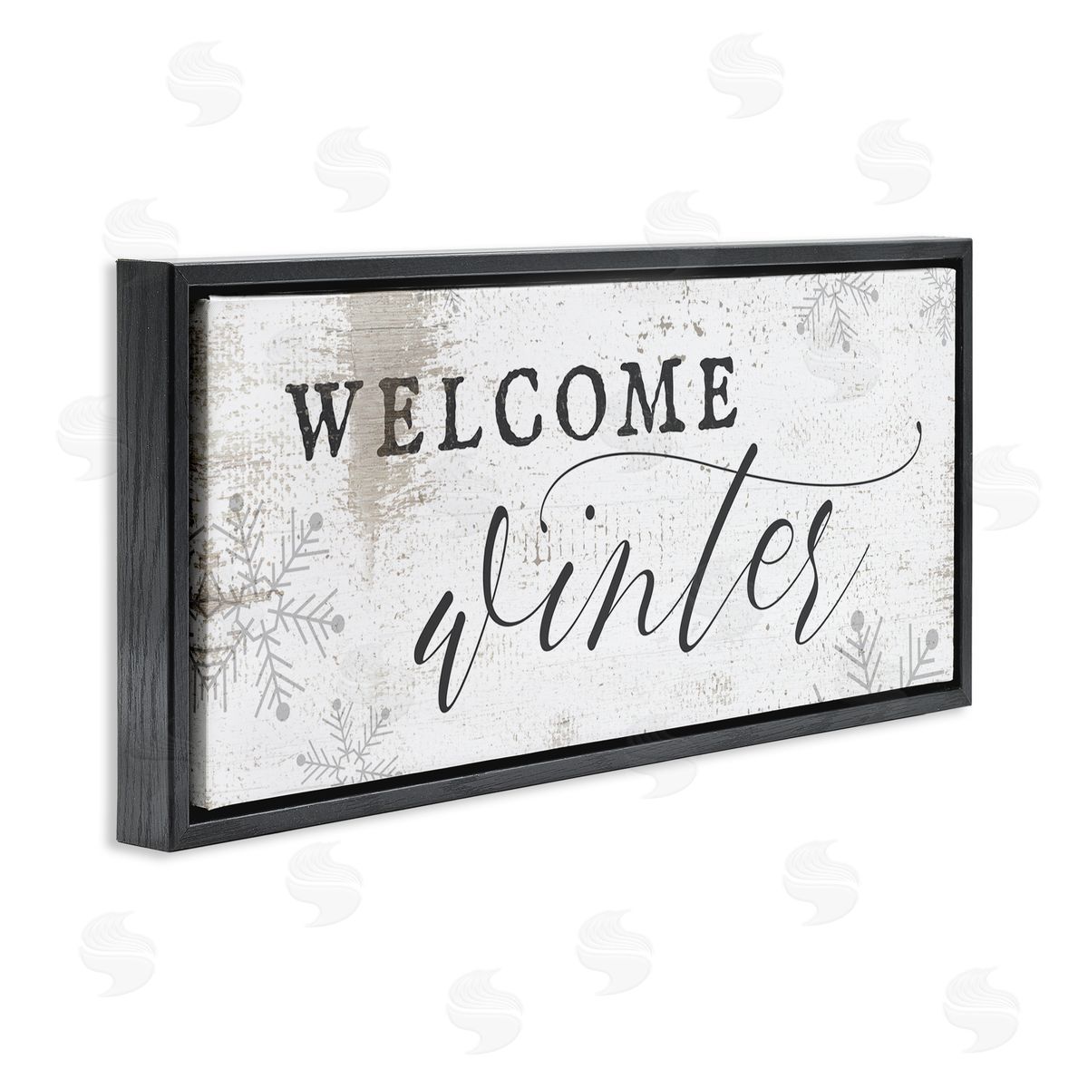 Welcome Winter Snowflake Pattern Black Floating Frame Canvas Wall Art, Home Decor by Stupell Studio
