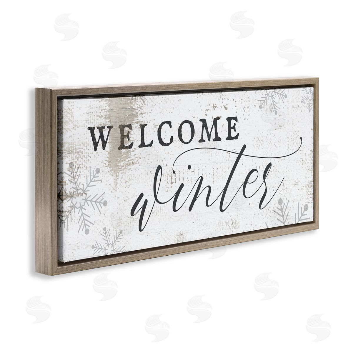 Welcome Winter Snowflake Pattern Brown Floating Frame Canvas Wall Art, Home Decor by Stupell Studio