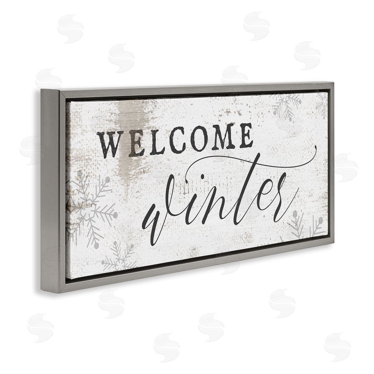Welcome Winter Snowflake Pattern Grey Floating Frame Canvas Wall Art, Home Decor by Stupell Studio