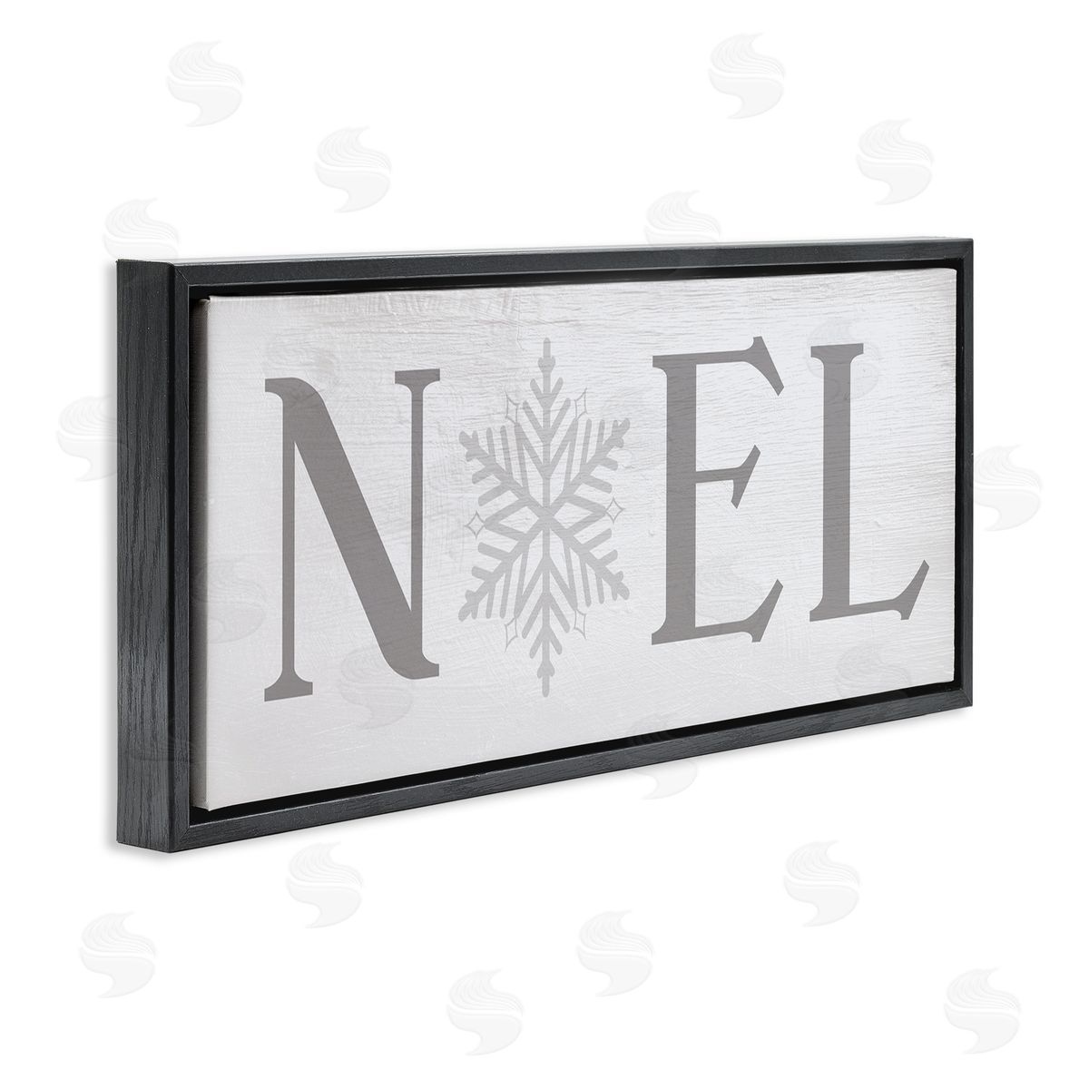 Stupell Studio Noel Christmas Phrase Winter Snowflake Typography Black Floater Frame Canvas Art