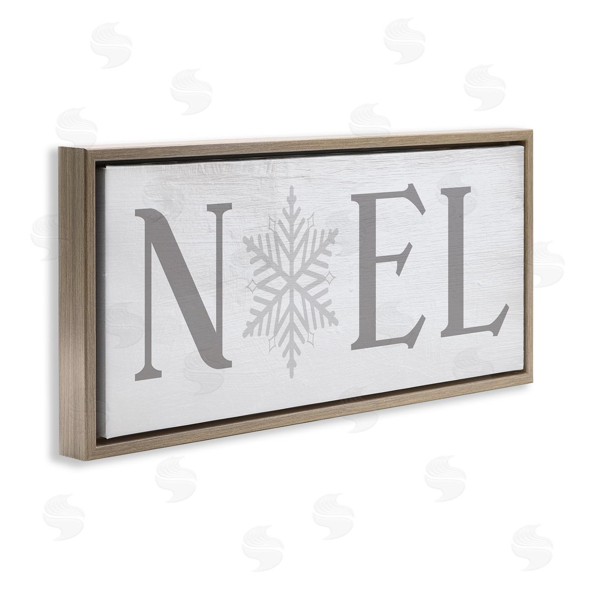 Stupell Studio Noel Christmas Phrase Winter Snowflake Typography Brown Floater Frame Canvas Art