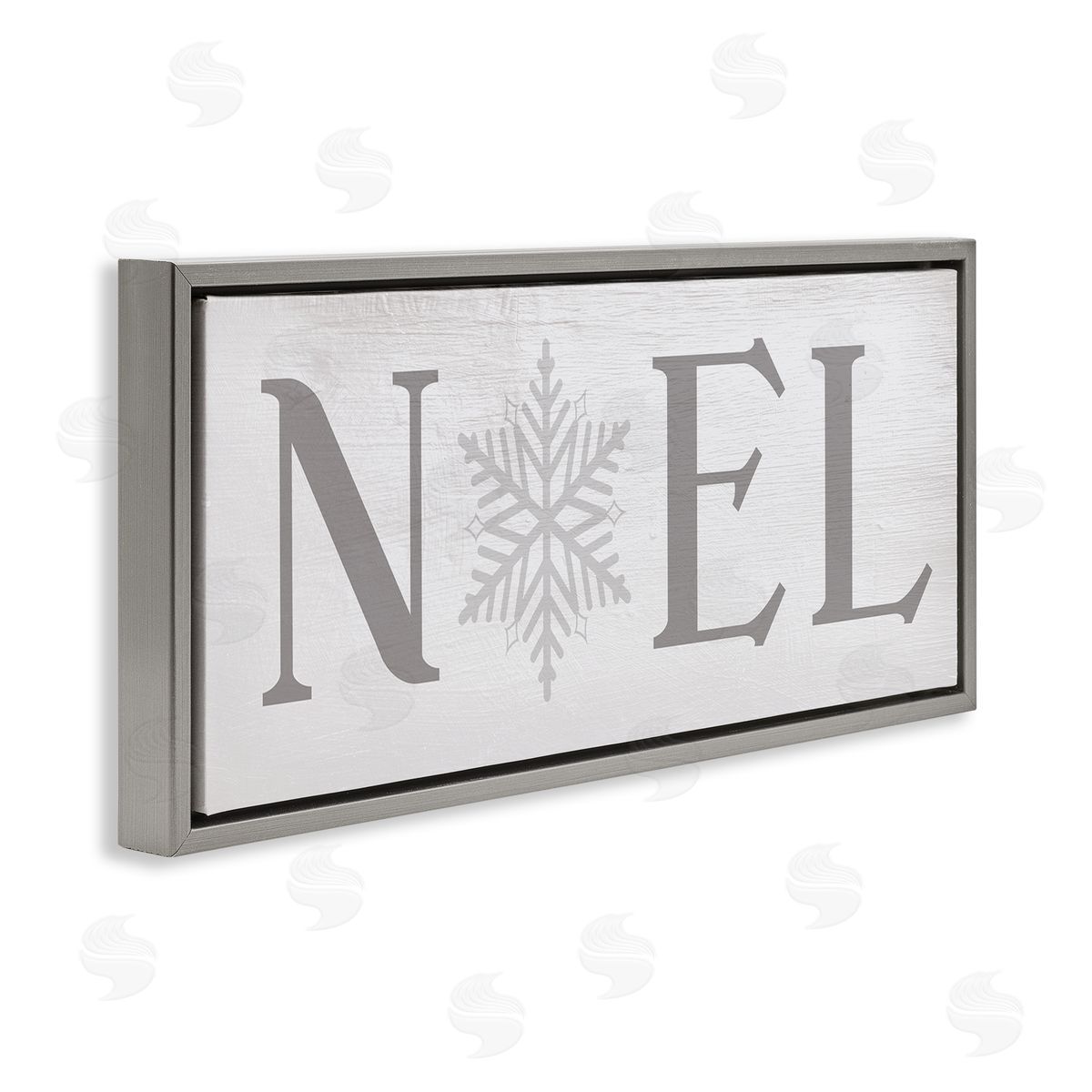 Stupell Studio Noel Christmas Phrase Winter Snowflake Typography Gray Floater Frame Canvas Art