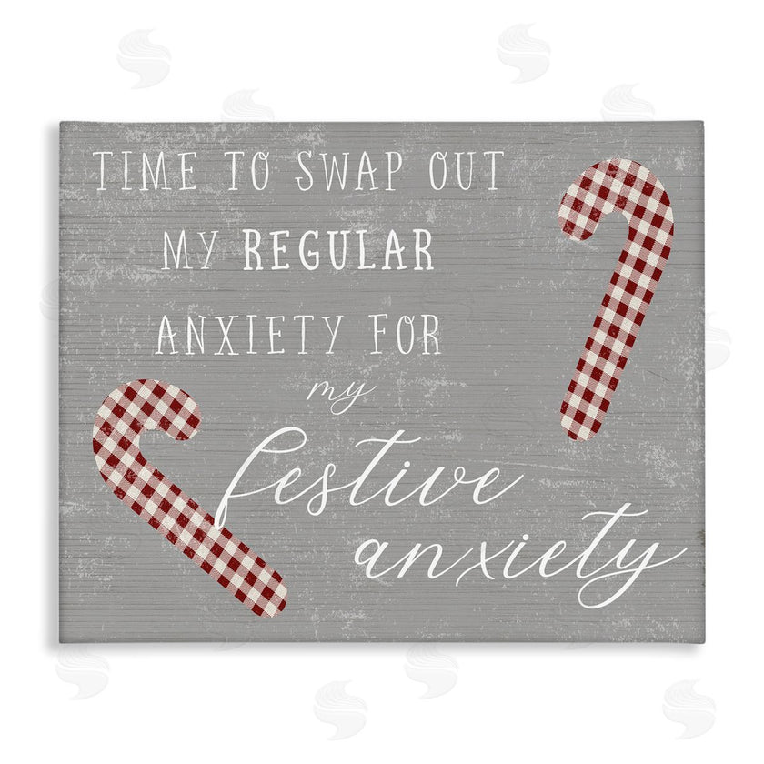 Stupell Studio | Festive Anxiety Time Chistmas Saying Plaid Candy Canes