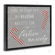 Stupell Studio | Festive Anxiety Time Chistmas Saying Plaid Candy Canes