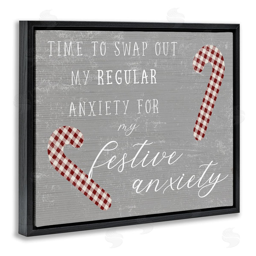Stupell Studio | Festive Anxiety Time Chistmas Saying Plaid Candy Canes
