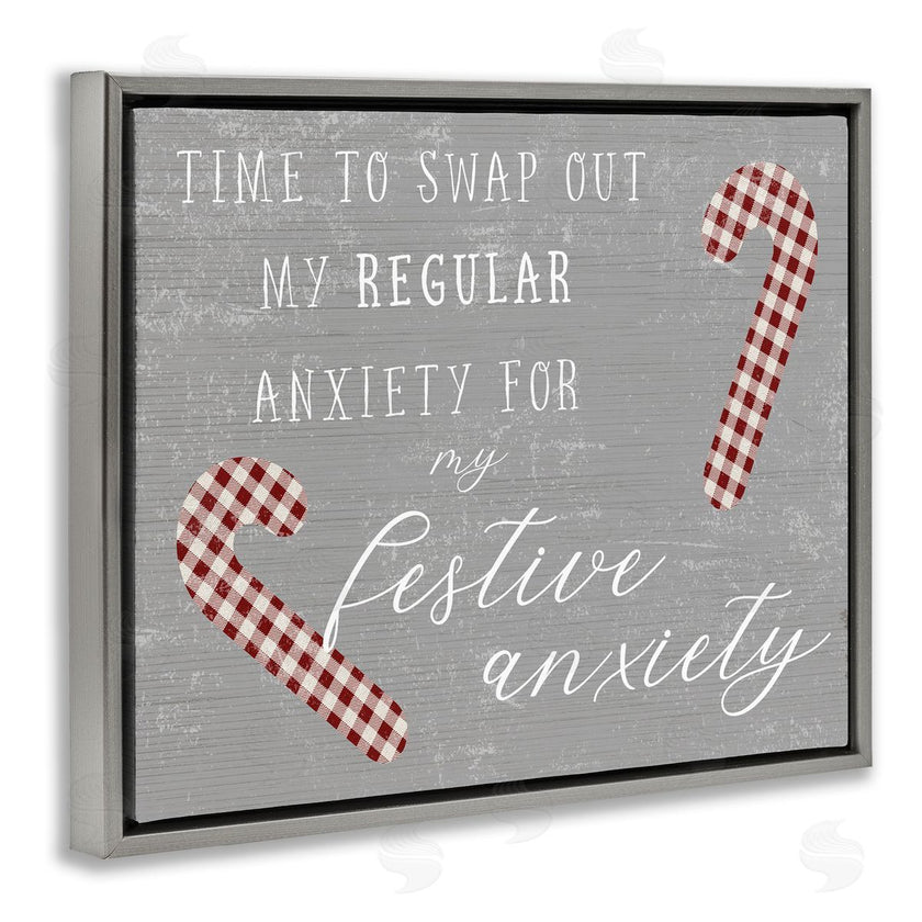 Stupell Studio | Festive Anxiety Time Chistmas Saying Plaid Candy Canes