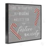 Stupell Studio | Festive Anxiety Time Chistmas Saying Plaid Candy Canes