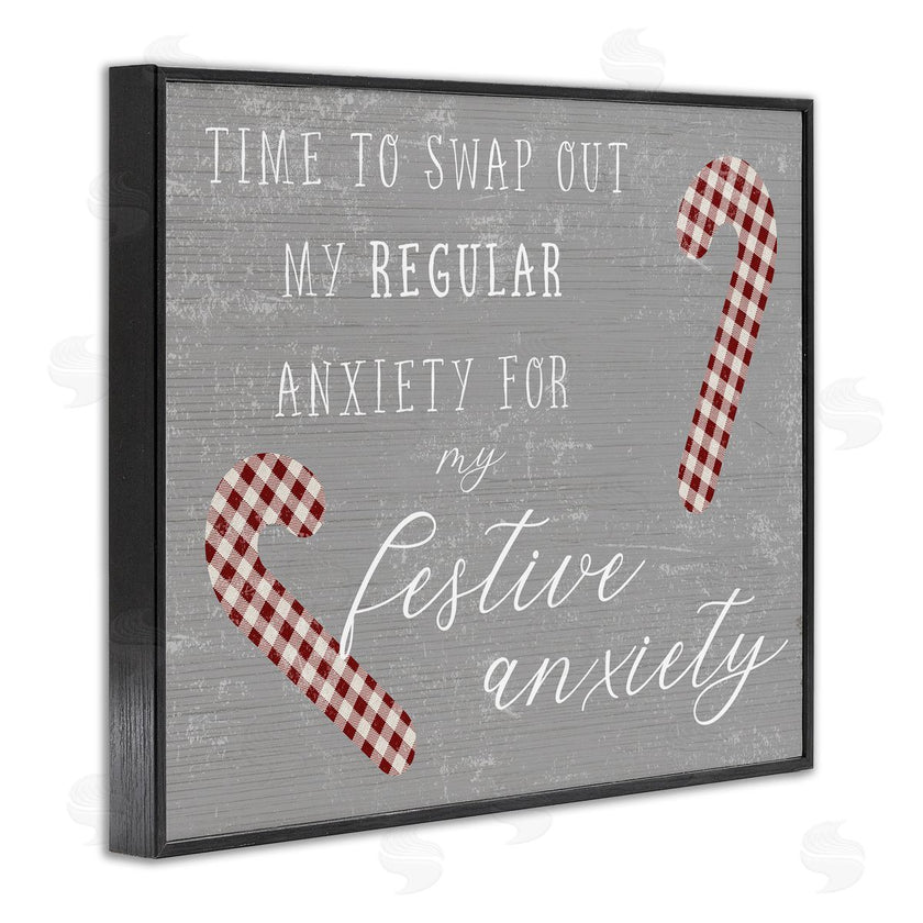 Stupell Studio | Festive Anxiety Time Chistmas Saying Plaid Candy Canes