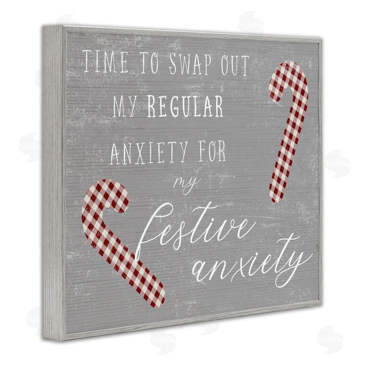 Stupell Studio Festive Anxiety Time Chistmas Saying Plaid Candy Canes Gray Framed Giclee Wall Art