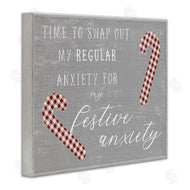 Stupell Studio | Festive Anxiety Time Chistmas Saying Plaid Candy Canes