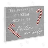 Stupell Studio | Festive Anxiety Time Chistmas Saying Plaid Candy Canes