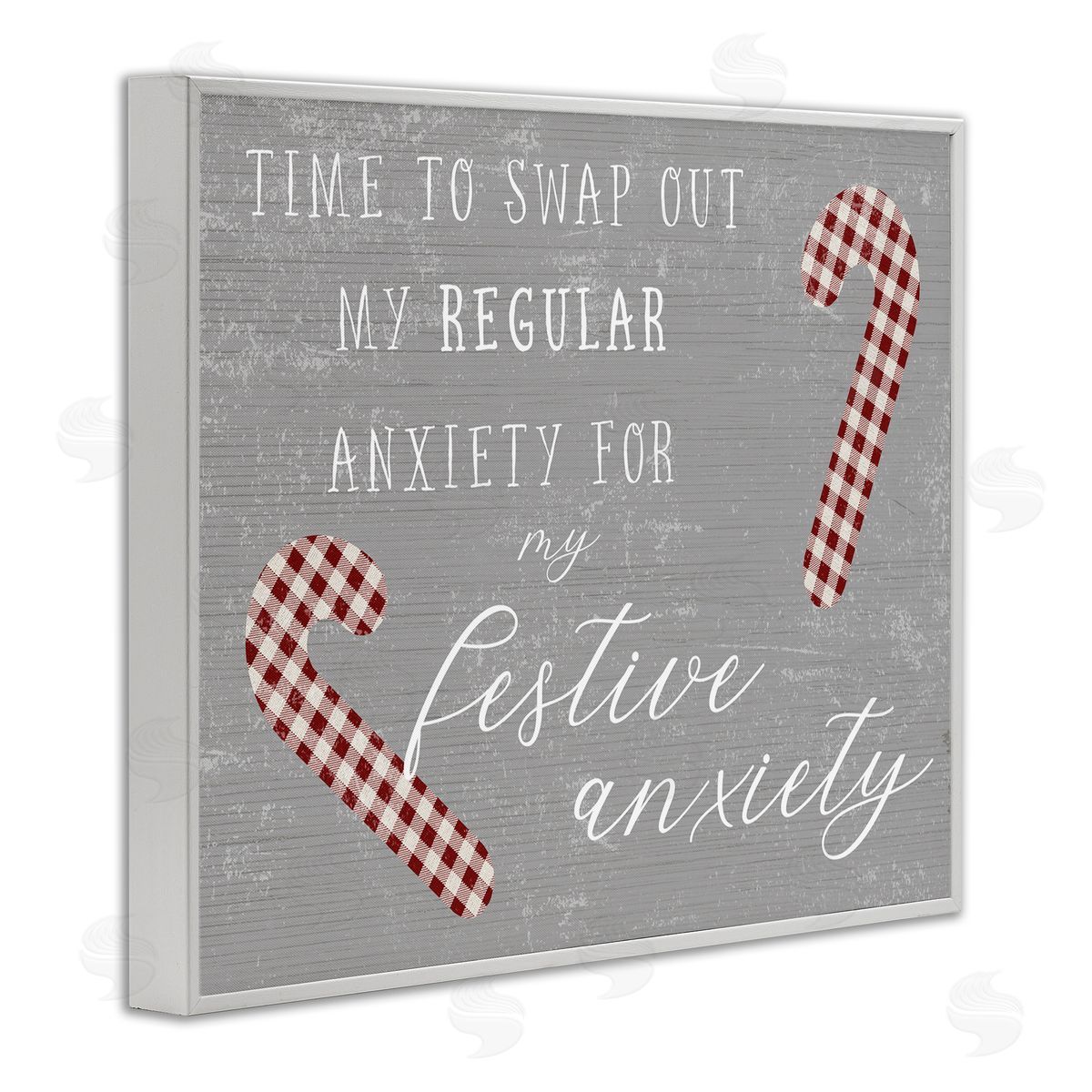 Stupell Studio Festive Anxiety Time Chistmas Saying Plaid Candy Canes White Framed Giclee Wall Art