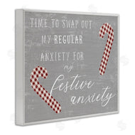 Stupell Studio | Festive Anxiety Time Chistmas Saying Plaid Candy Canes