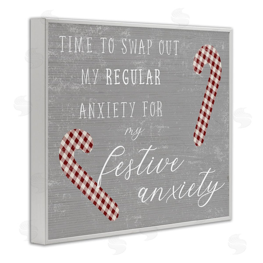 Stupell Studio | Festive Anxiety Time Chistmas Saying Plaid Candy Canes