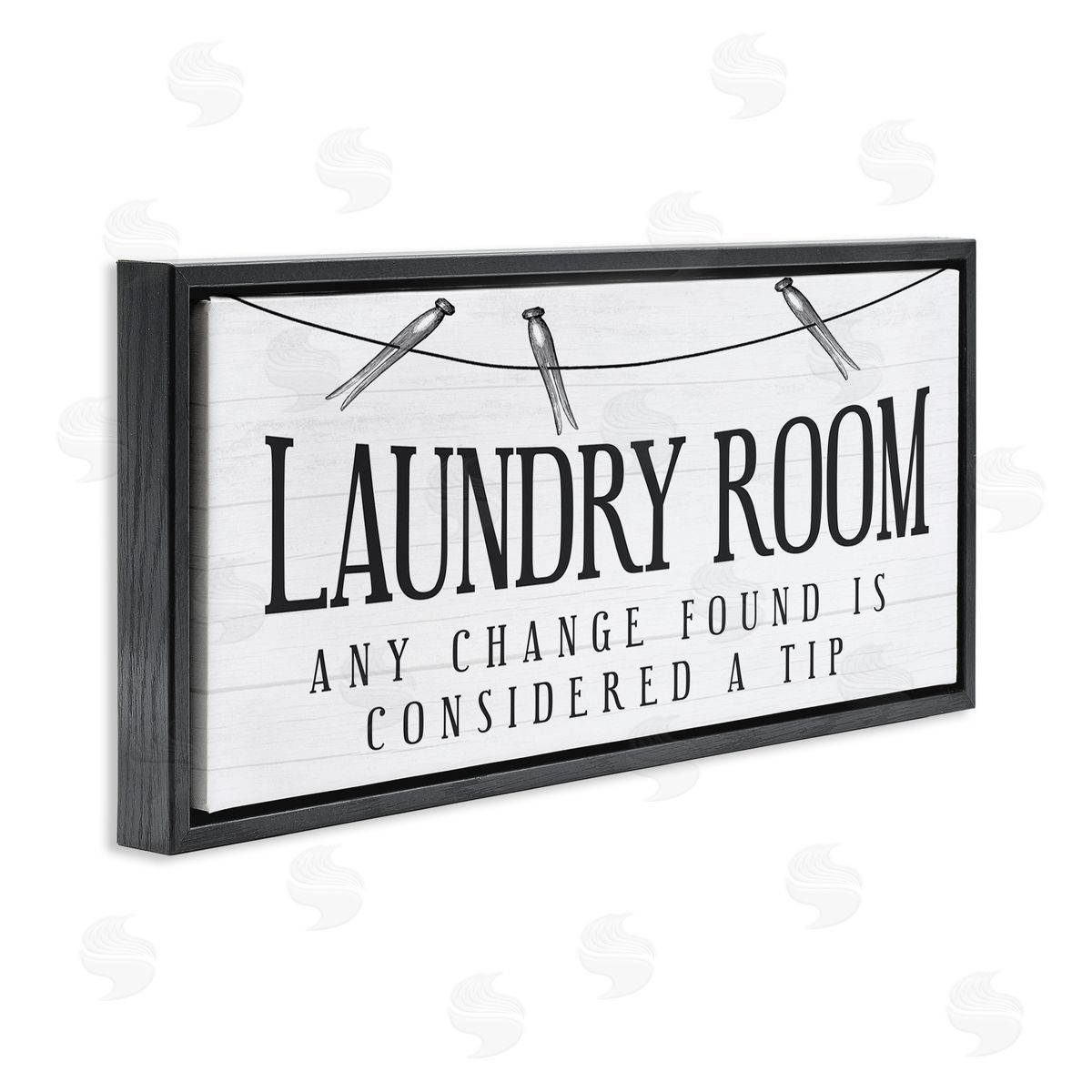 Stupell Studio Change Found is Tip Humor Vintage Laundry Sign  Black Floater Frame Canvas Art
