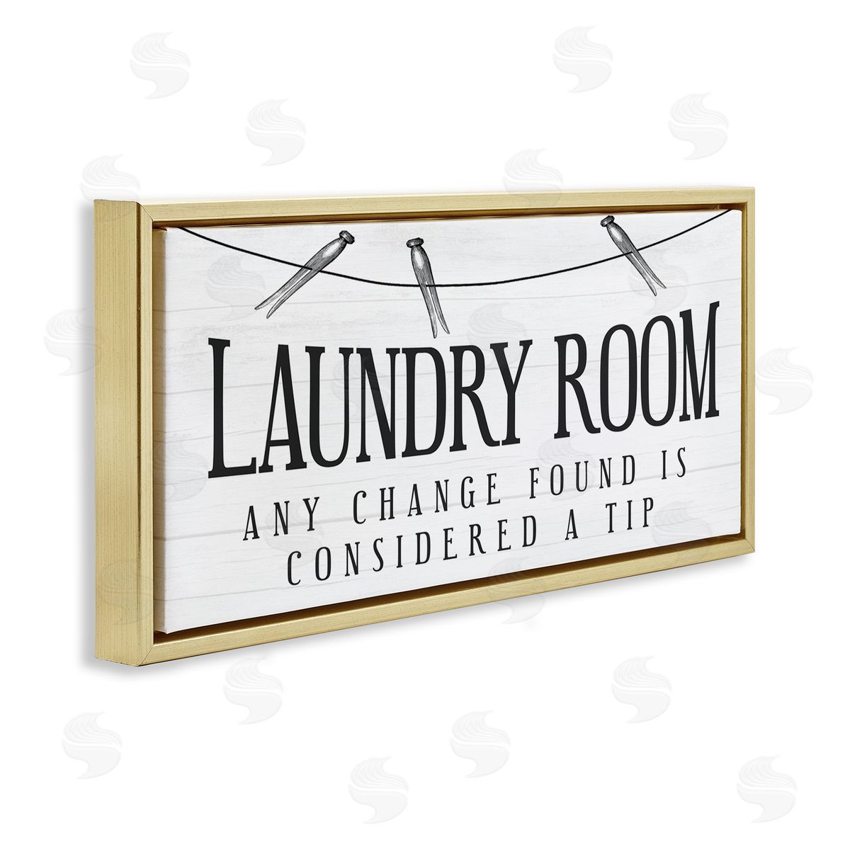 Stupell Studio Change Found is Tip Humor Vintage Laundry Sign  Gold Floater Frame Canvas Art