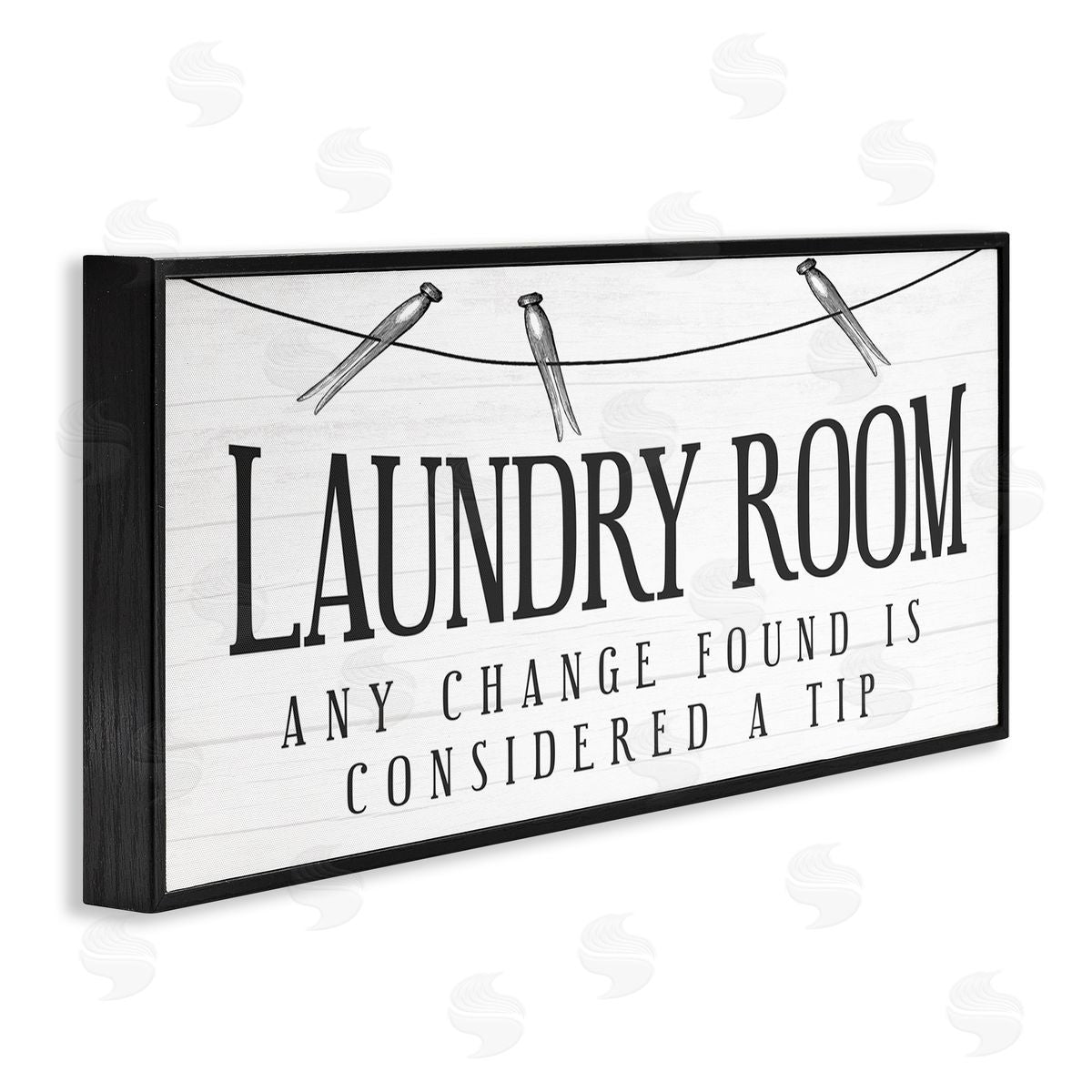 Stupell Studio Change Found is Tip Humor Vintage Laundry Sign  Black Framed Giclee Wall Art