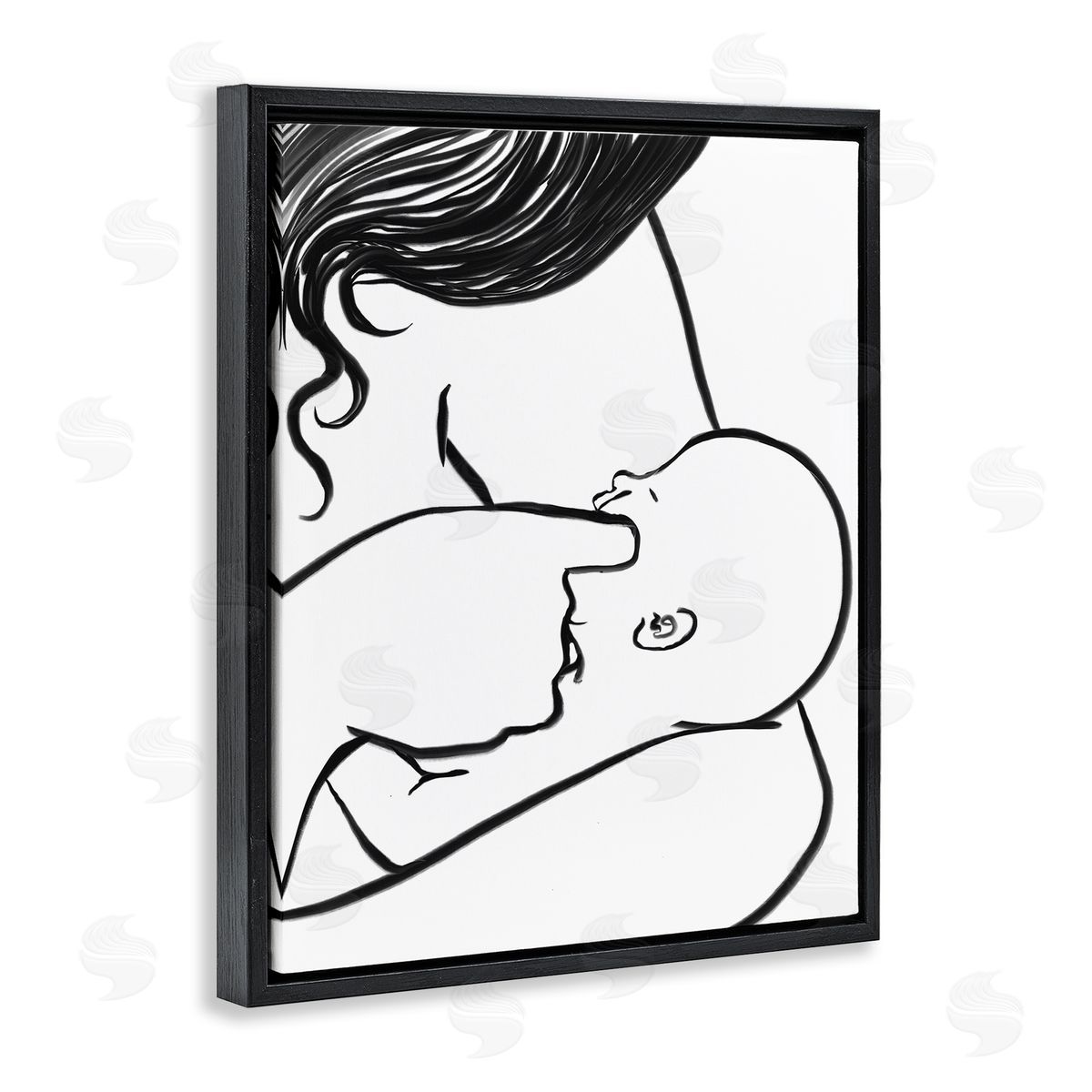 Stupell Studio Mother Nursing Child Portrait Minimal Black White Black Floater Frame Canvas Art