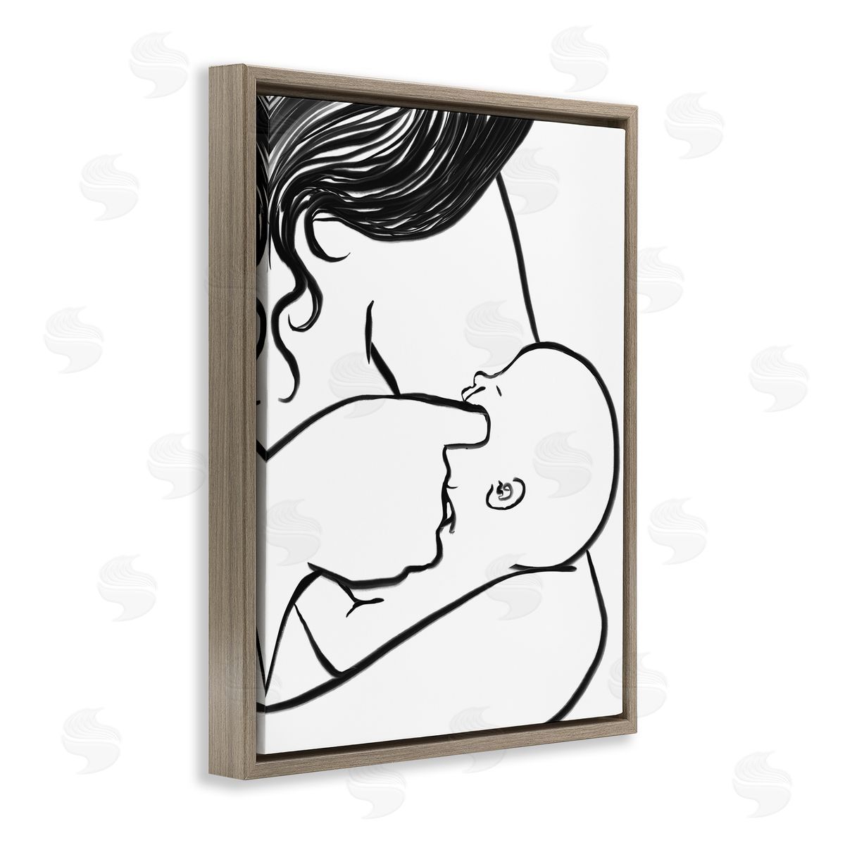 Stupell Studio Mother Nursing Child Portrait Minimal Black White Brown Floater Frame Canvas Art