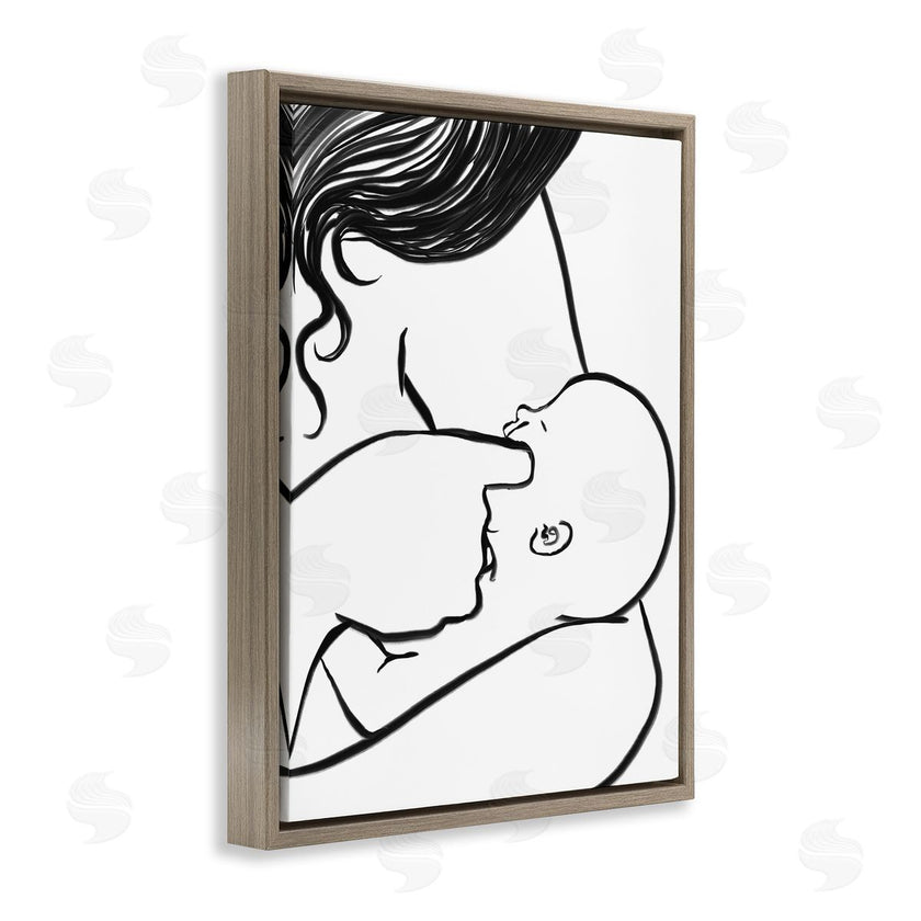 Stupell Studio | Mother Nursing Child Portrait Minimal Black White