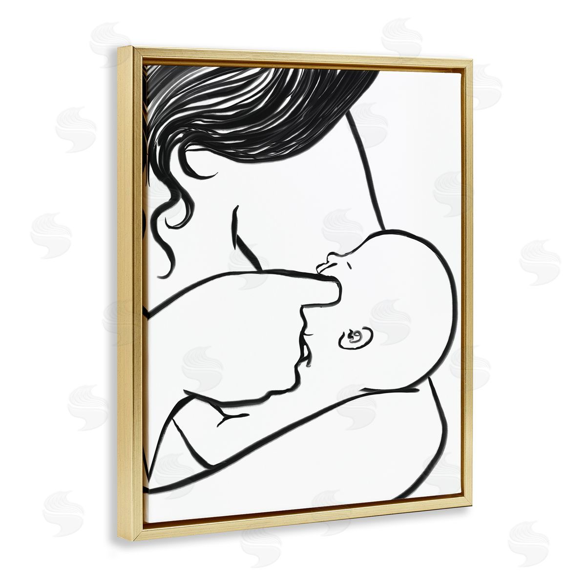 Stupell Studio Mother Nursing Child Portrait Minimal Black White Gold Floater Frame Canvas Art