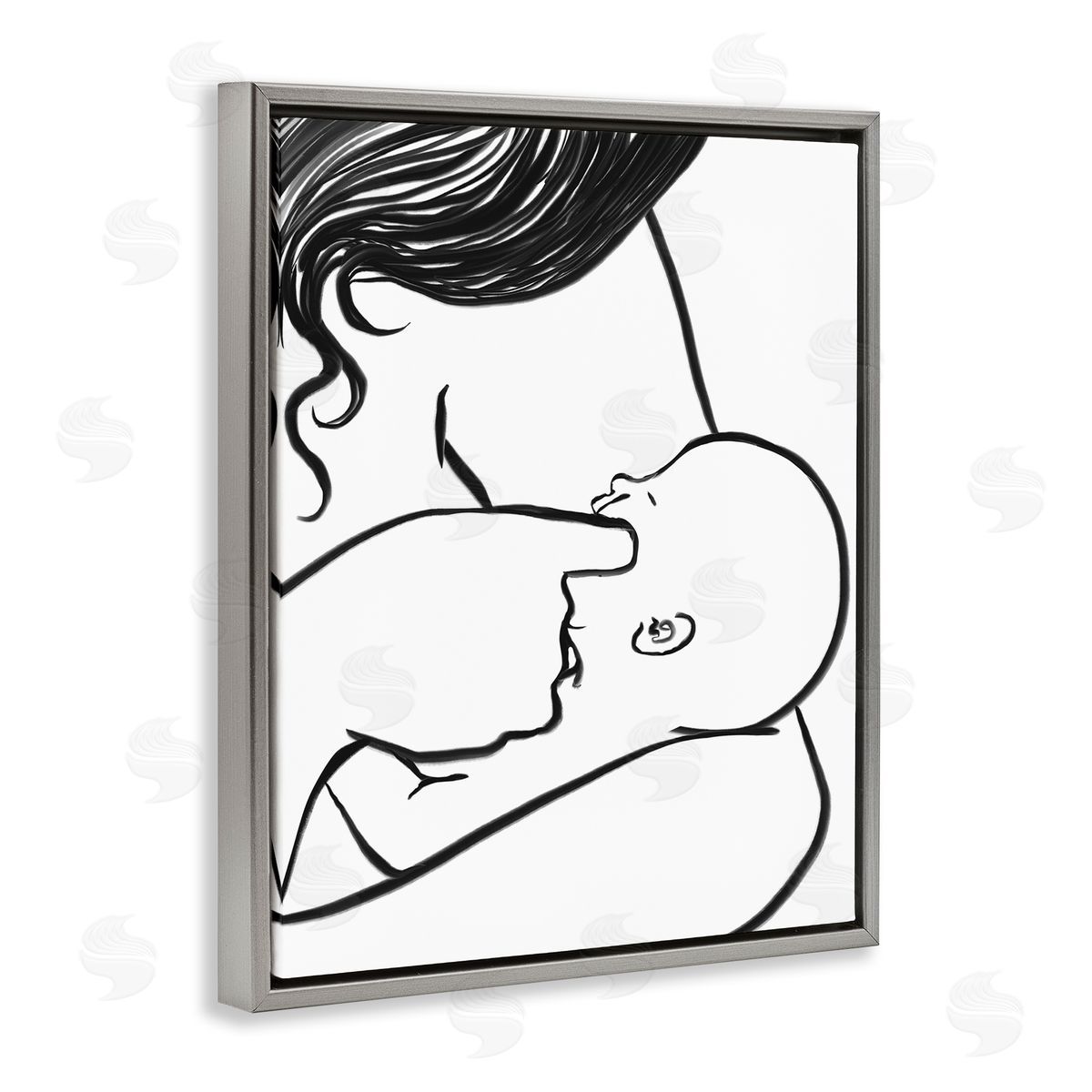 Stupell Studio Mother Nursing Child Portrait Minimal Black White Gray Floater Frame Canvas Art