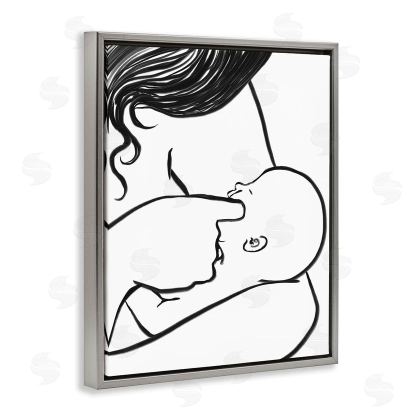 Stupell Studio | Mother Nursing Child Portrait Minimal Black White