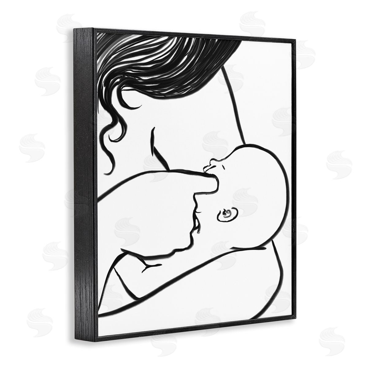 Stupell Studio Mother Nursing Child Portrait Minimal Black White Black Framed Giclee Wall Art