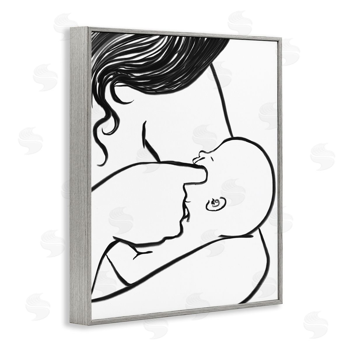 Stupell Studio Mother Nursing Child Portrait Minimal Black White Gray Framed Giclee Wall Art